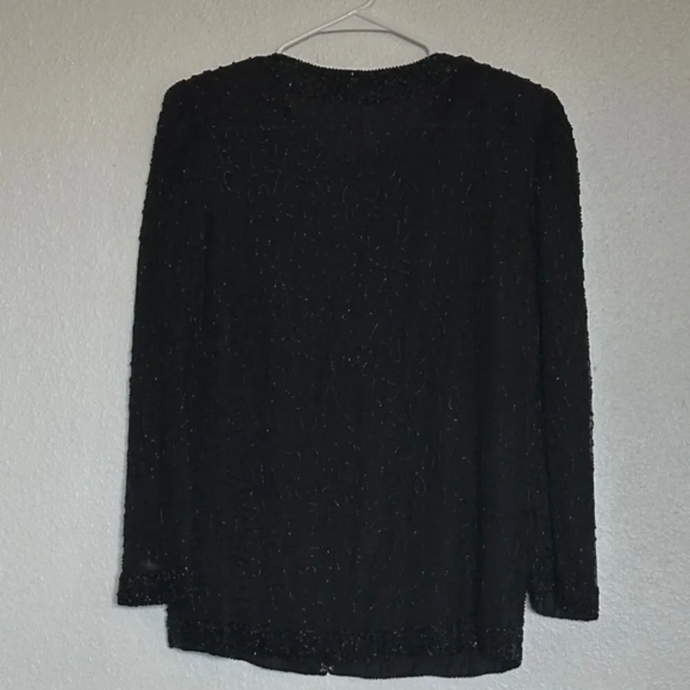 Vintage Silky Nites NY Beaded Pure Silk Blouse Jacket Small Formal Cocktail 90s